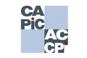 Logo with letters "CAPIC" and "ACCP" arranged in a grid, symbolizing the journey to immigrate to Canada. Two small red maple leaf icons are visible, one beside each "C" in the logo. The color scheme is blue, white, and gray.