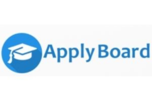 ApplyBoard logo featuring a blue circle with a white graduation cap icon and the company name "ApplyBoard" in blue text to the right, symbolizing the pathway for students who aspire to immigrate to Canada for their education.