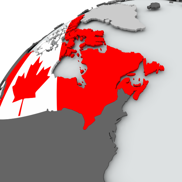 A 3D globe showcases Canada's map highlighted in red and white, echoing the Canadian flag, with surrounding countries in gray. This striking visual serves as a metaphor for Employer Services reaching beyond borders.